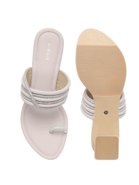 Womens Embellished Toe Ring Block Heel Sandals
