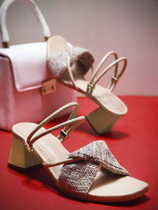 Women Textured Open Toe Block Heels Sandals