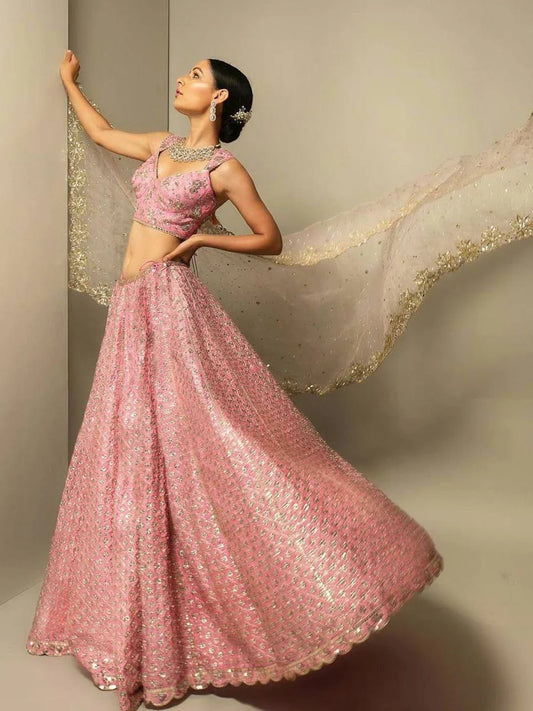 Embroidered Sequined Semi-Stitched Lehenga & Unstitched Blouse With Dupatta