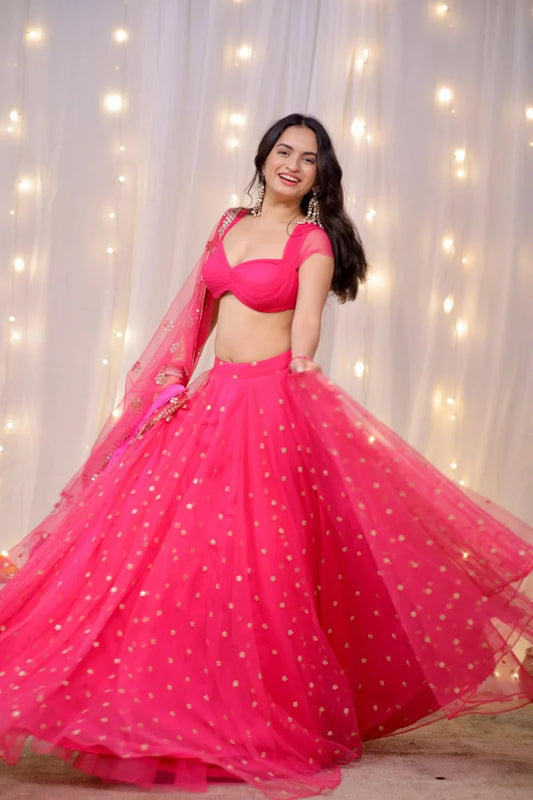 Hot Pink Embellished Lehenga Set