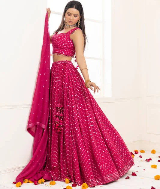 Mirror Lehenga Set | Rani Pink