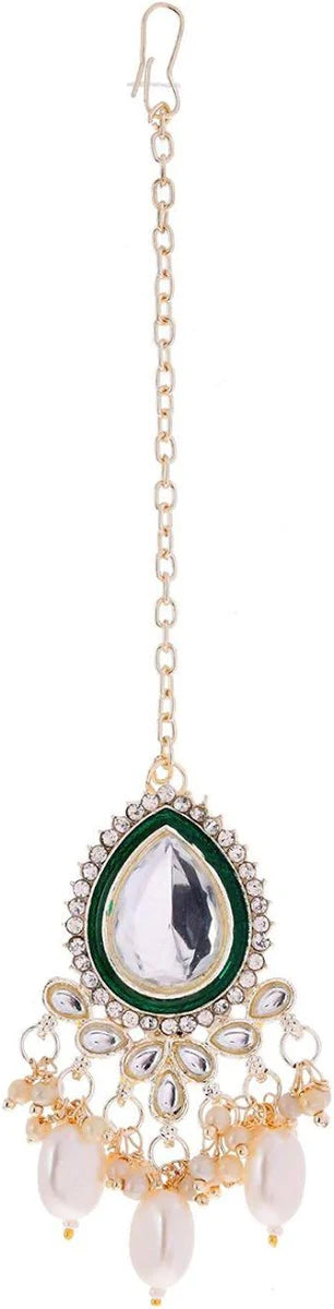 Gold Plated Kundan Stone Studded & Beaded Jewelry Set