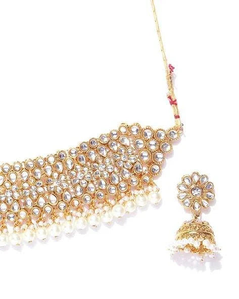 Stone-Studded Choker Necklace & Earrings Set