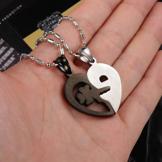 Heart Lock Key Matching Puzzle Couples Pendant Necklace