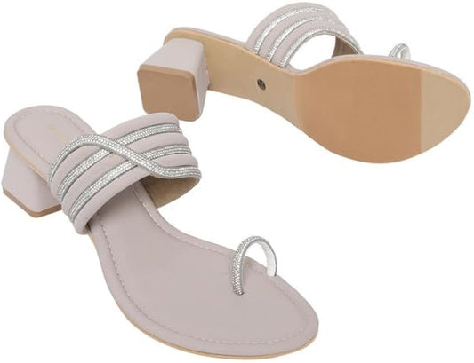 Womens Embellished Toe Ring Block Heel Sandals