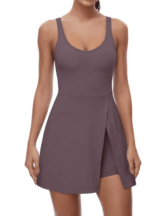 Tennis Dress for Women, U Neck Workout Dress with Built in Shorts and Bra for Sleeveless Golf Dresses