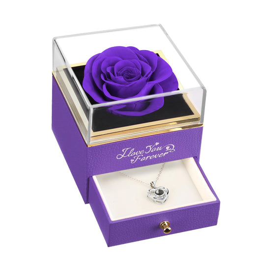 Preserved Purple Real Rose with I Love You Necklace 100 Languages