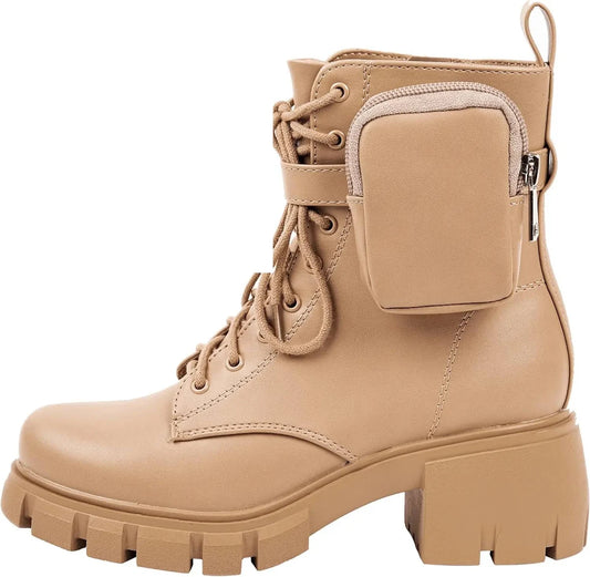 Boots with Chunky Block Heels and Lug Sole