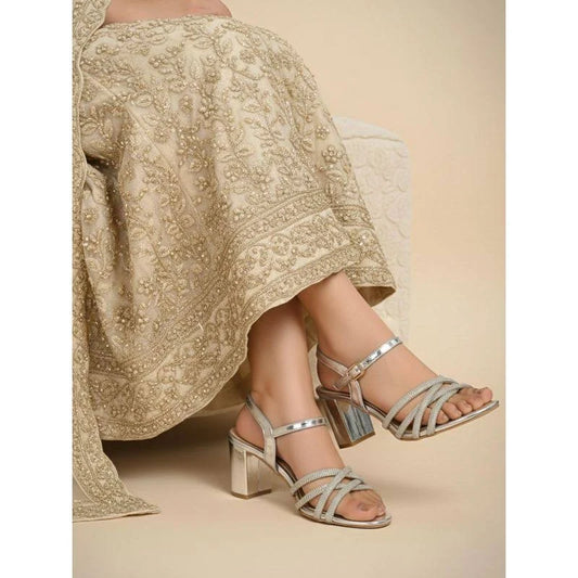 Women Silver Gold Glam Dazzling Strap Block Heels