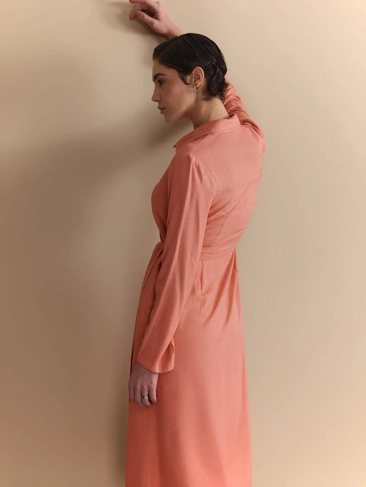 Notch Collar Wrap Midi Dress