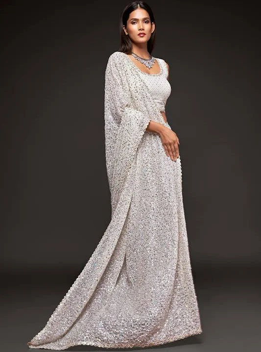 Women's Georgette Heavy Sequins Work Heavy Saree with Blouse