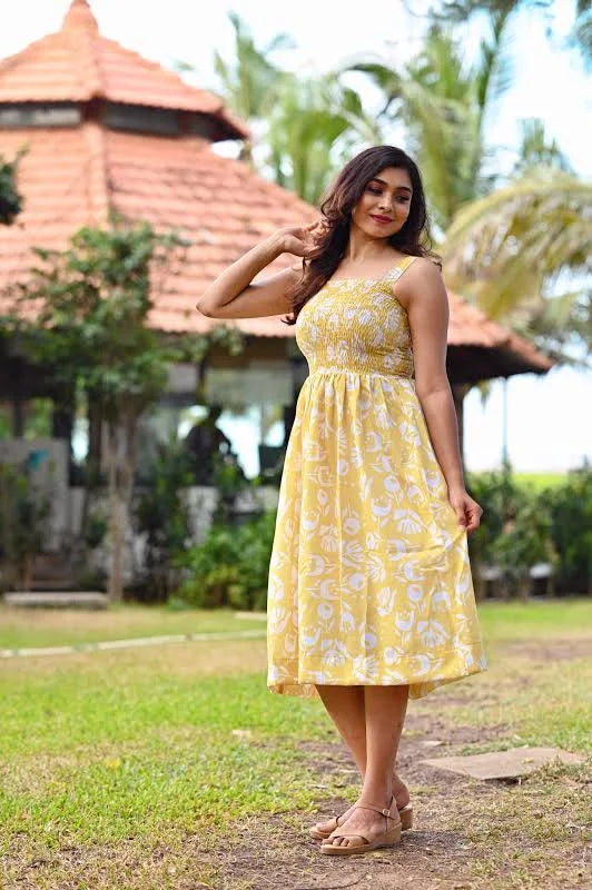 Green Smoked Fit and Flare Dress