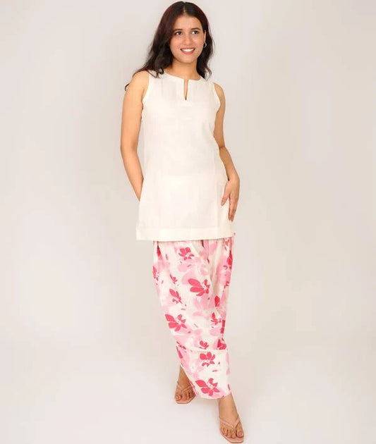 COTTON STRAIGHT SHORT KURTI WITH PRINTED FARSHI SALWAR