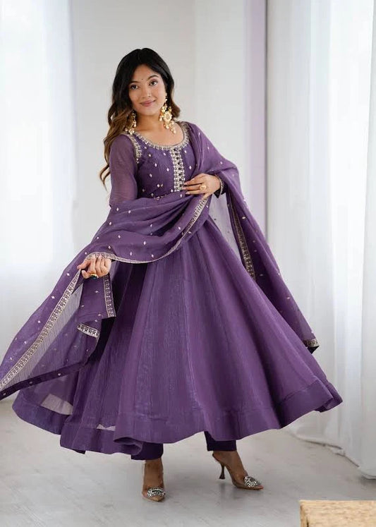 Pure Crunchy Silk Flared Anarkali Gown Set with Dupatta