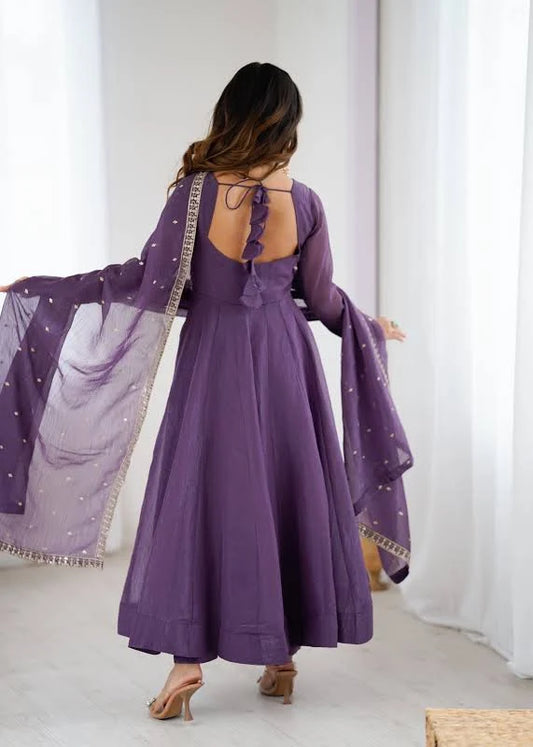 Pure Crunchy Silk Flared Anarkali Gown Set with Dupatta