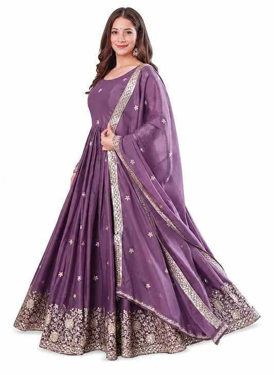 Georgette Silk Gown with Dupatta Long Dress, Latest Silk Long Anarkali Gown Set