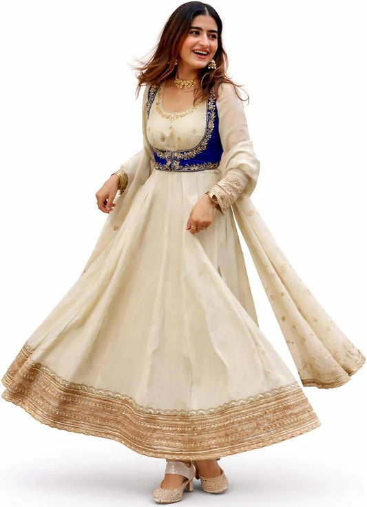 Chinon Silk Kurta Set with Koti Pant and Dupatta Embroidery Sequins Work Ethnic Wear