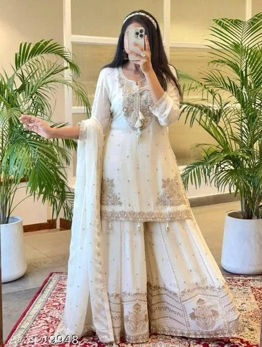 Embroidered Georgette Sharara Set with Dupatta