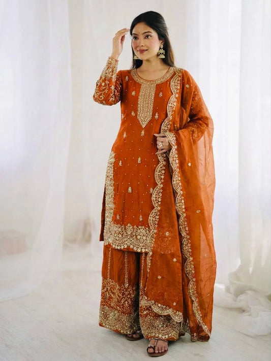 Fendy Silk Embroidery Palazzo Suit Gray / M[38]