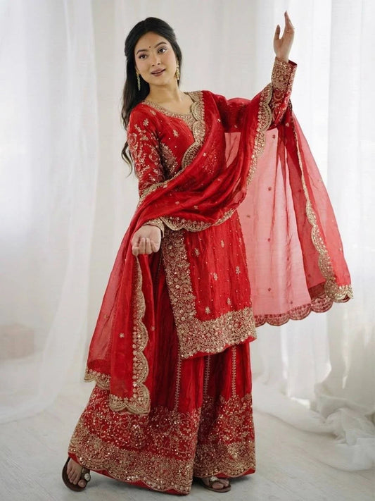 Fendy Silk Embroidery Palazzo Suit Gray / M[38]