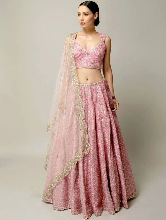 Embroidered Sequined Semi-Stitched Lehenga & Unstitched Blouse With Dupatta