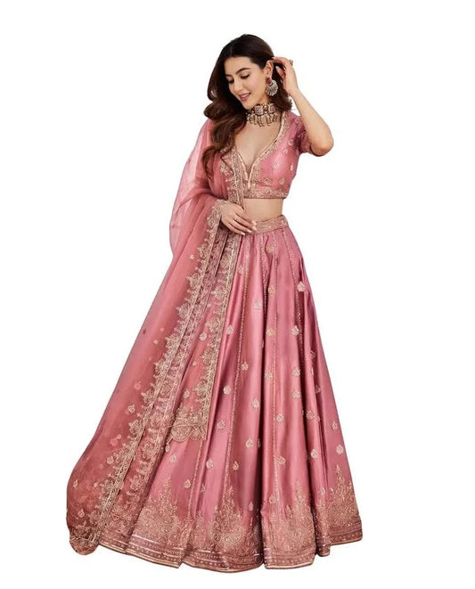 Bridal Silk Lehenga Choli Set with Intricate Embroidery and Dupatta