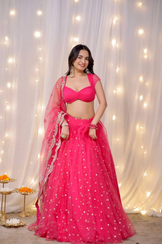 Hot Pink Embellished Lehenga Set