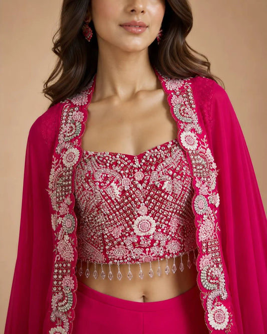 Georgette Lehenga Set with Heavy Mirror & Thread Embroidered