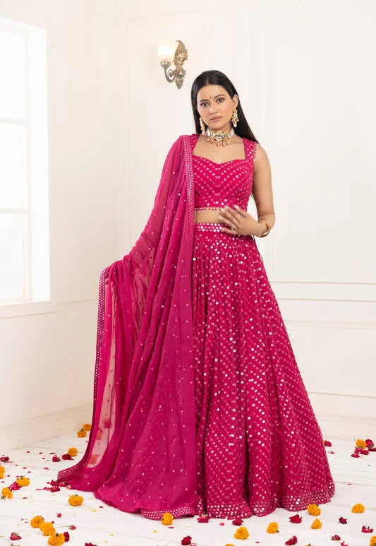 Mirror Lehenga Set | Rani Pink