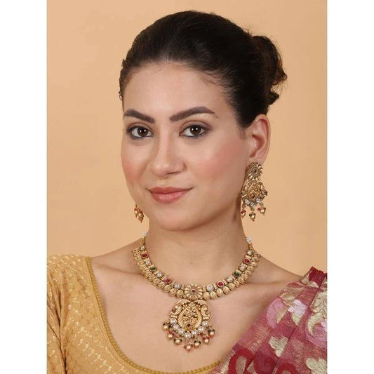 Elegant Kempu Rajwadi Drop Style Necklace & Earrings Set