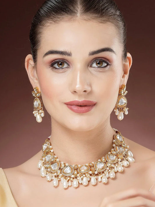 Kundan Drop Pearl Design Choker Jewellery Set