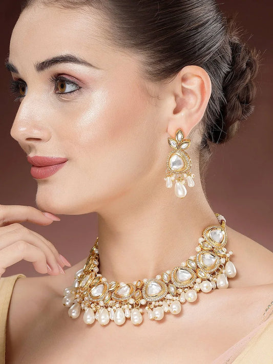 Kundan Drop Pearl Design Choker Jewellery Set