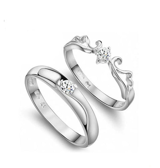 Set of 2 Silver-Plated Stone-Studded Band Rings