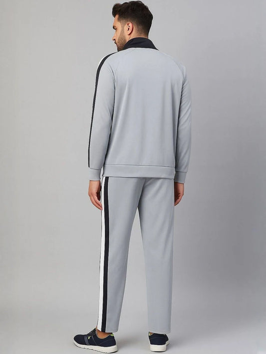 Men Striped Mock Collar Mid-Rise Tracksuits