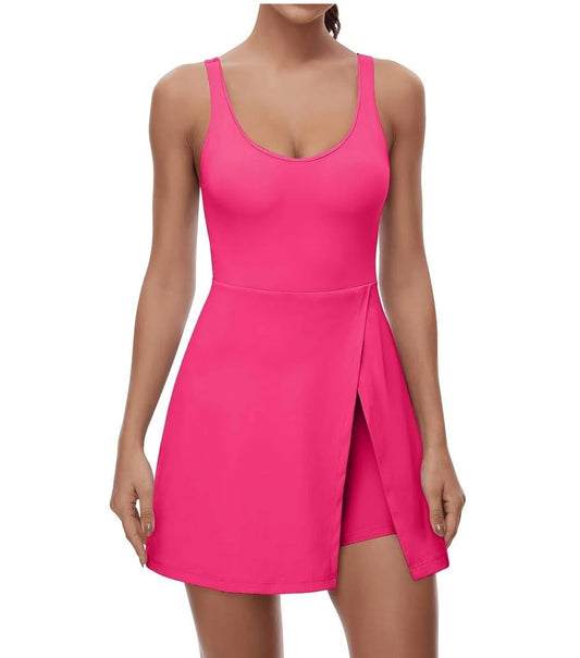 ennis Dress for Women, U Neck Workout Dress with Built in Shorts and Bra
