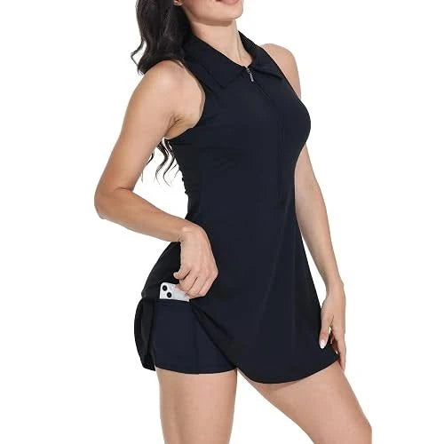 Dress Women Athletic Workout Sports Active Polo Collar Dresses with Shorts Pockets