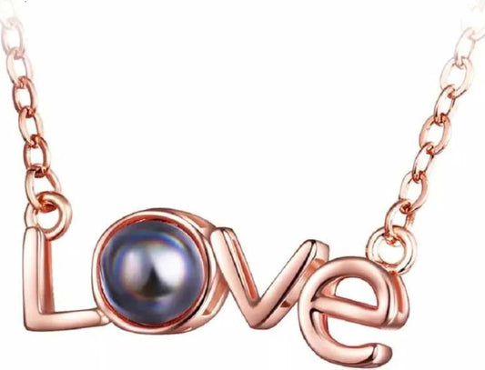 I Love You in 100 Languages Rose Gold Pendant Necklace, Heartfelt Gift for Girlfriend