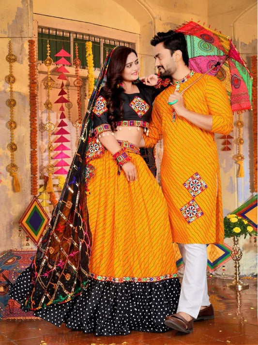 Traditional Indian Yellow Couple Wear Same Matching Outfits Set