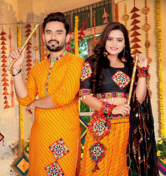 Traditional Indian Yellow Couple Wear Same Matching Outfits Set