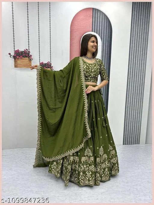 Olive Green Lehenga Choli for Women Garba Outfit