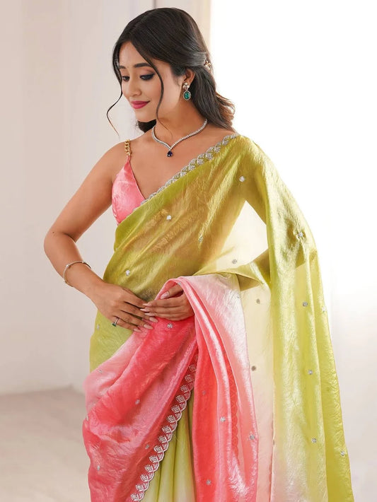 Embroidered Bollywood Satin Saree