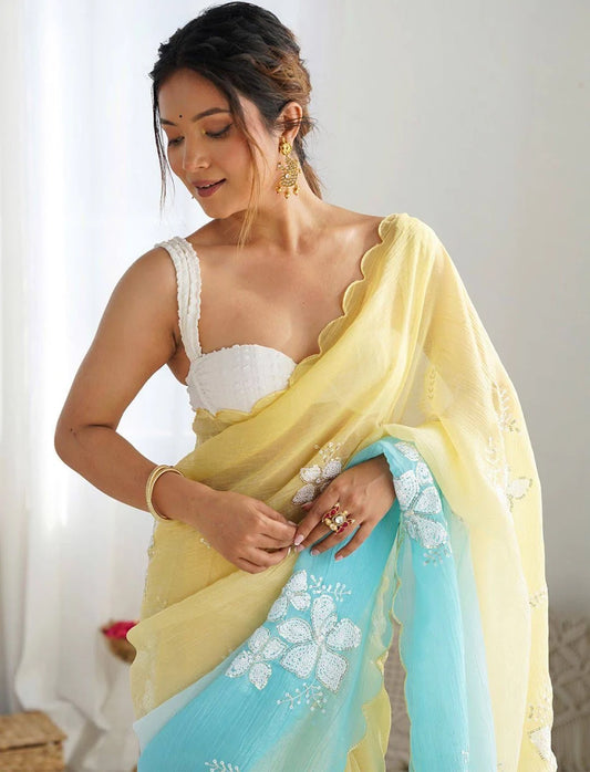Embellished Sequined Pure Chiffon Saree