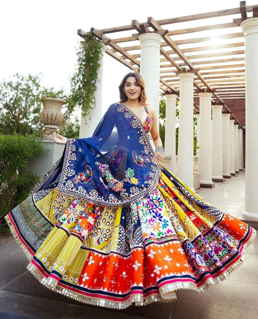 Peacock Printed Mirror Work Navratri Lehenga Choli