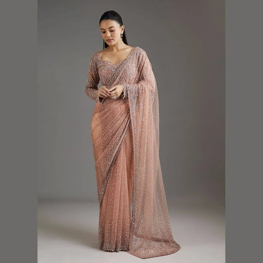 Embellished Net Saree With Full Sleeves Blouse